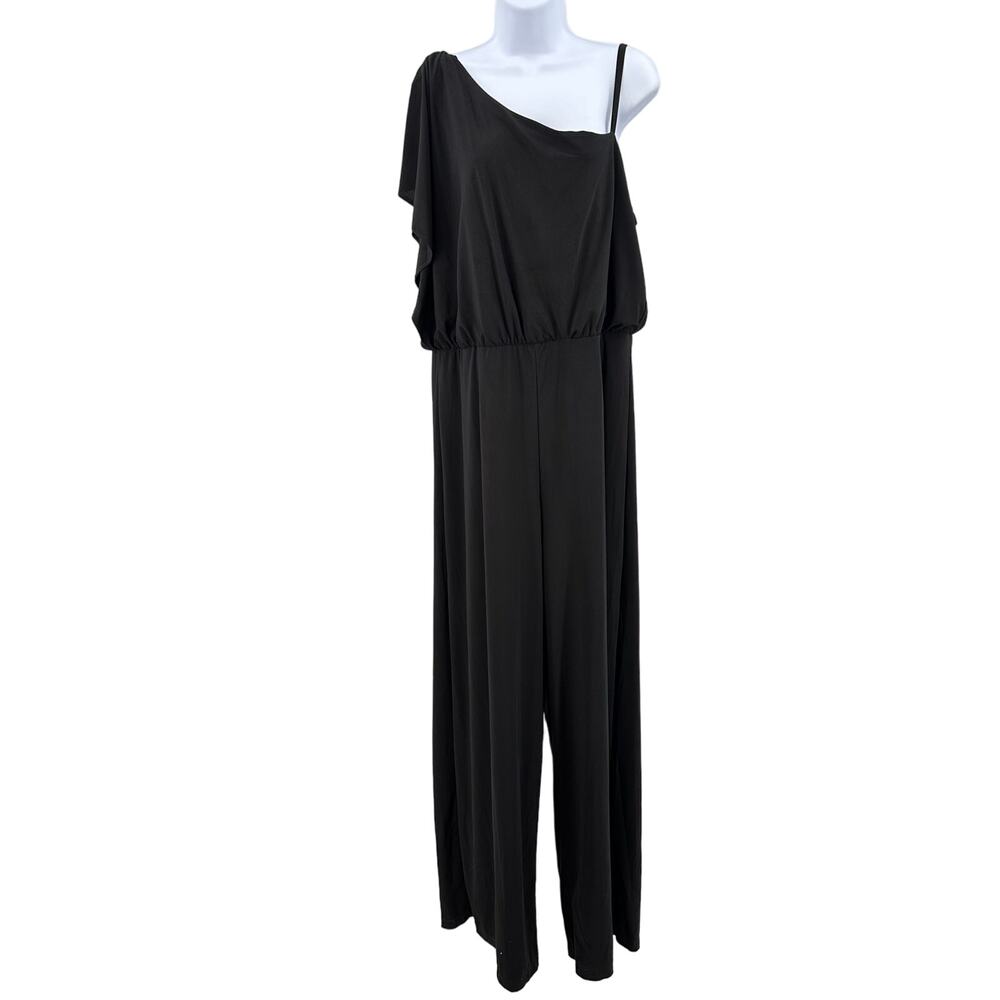 Emma & Michelle One Shoulder Black Romper Womens XL Open Sleeve Jumpsuit Lined